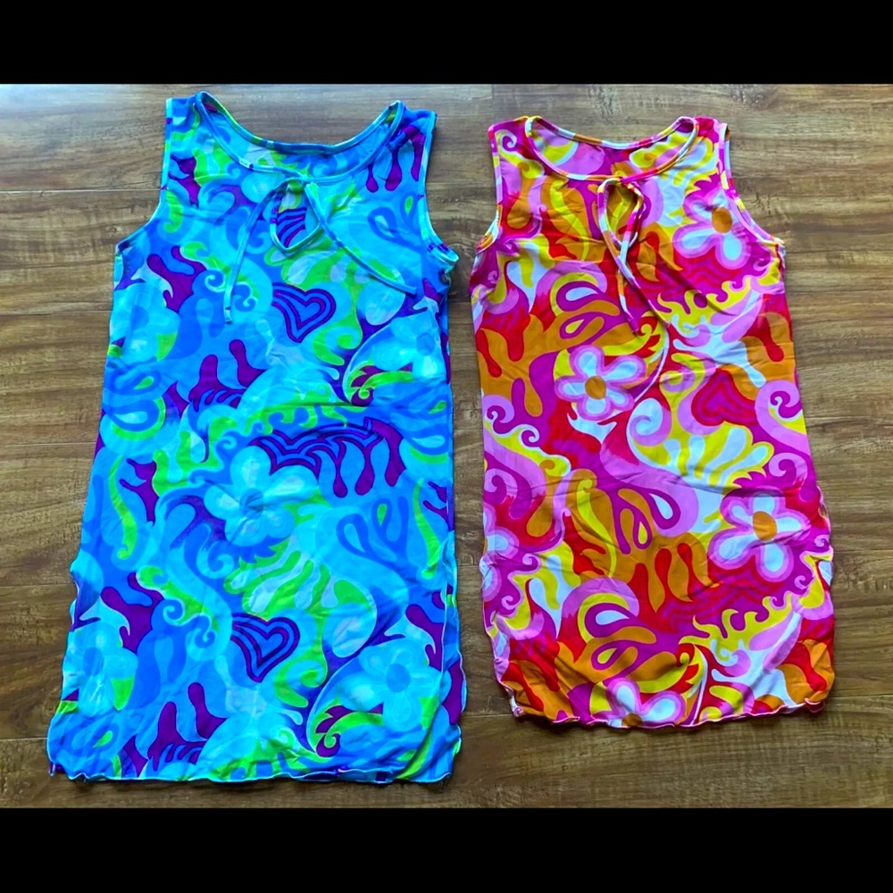 Club Med Lot of 2 Womens Sheer V- Neck Sleeveless Swimsuit Coverup Dress Sz S M